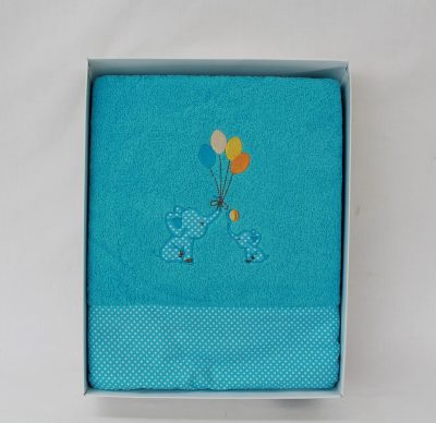 Παιδικές πετσέτες σετ2 τιρκουάζ με σχέδιο Ελεφαντάκι