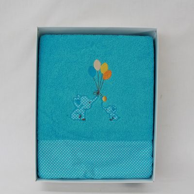 Παιδικές πετσέτες σετ2 τιρκουάζ με σχέδιο Ελεφαντάκι