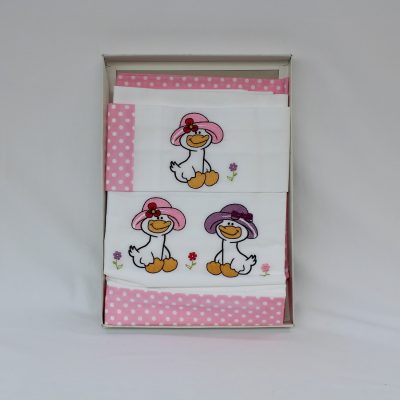 Σεντόνια κούνιας σετ 3τεμαχίων Pink Duck γαλλικής εταιρείας