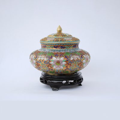 Jar Cloisonne Ανάγλυφο με μεγάλα Λουλούδια από σμάλτο - Image 2