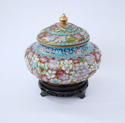 Jar Cloisonne μεγάλο ανάγλυφο με Λουλούδια απο σμάλτο