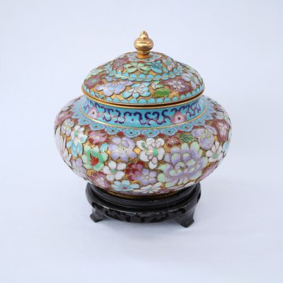 Jar Cloisonne μεγάλο ανάγλυφο με Λουλούδια απο σμάλτο