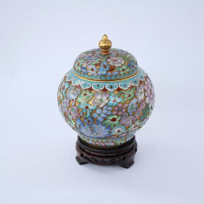 Jar Cloisonne μικρό ανάγλυφο με Λουλούδια από σμάλτο