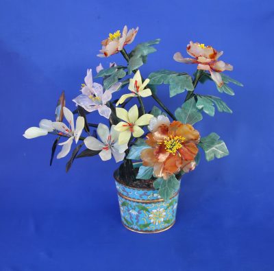 Γλάστρα cloisonné με  λουλούδια & ημιπολύτιμους λίθους - Image 2