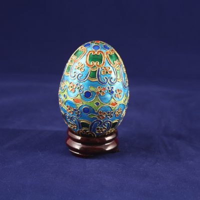 Διακοσμητικό Αυγό Cloisonné Θαλασσί με ανθάκια