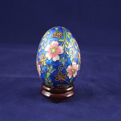 Διακοσμητικό Αυγό Cloisonné Μπλε με λουλούδια πολύχρωμα
