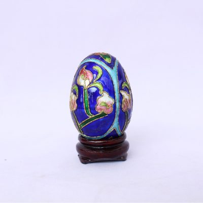 Διακοσμητικό Αυγό μικρό Cloisonné με φόντο Μπλε με λουλούδια - Image 2