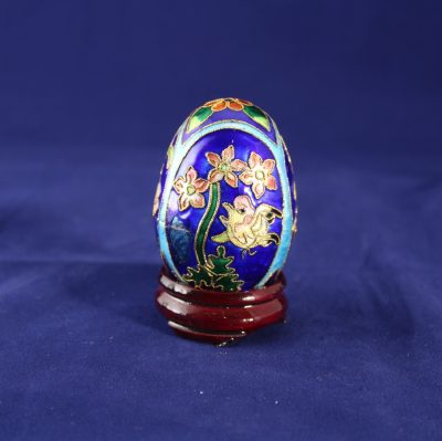 Διακοσμητικό Αυγό μικρό Cloisonné Μπλε με λουλούδια