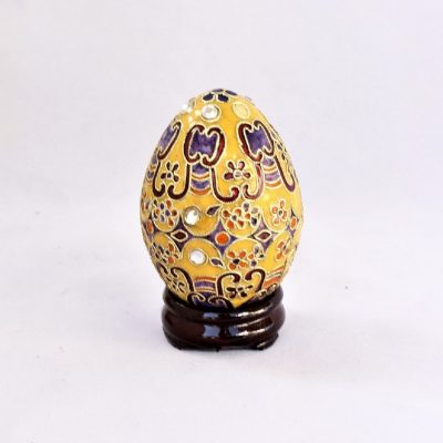 Διακοσμητικό Αυγό Cloisonné με σχέδια και στρας σε κίτρινο φόντο