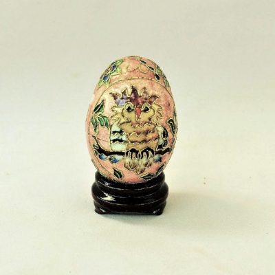 Διακοσμητικό Αυγό μικρό Cloisonné Ροζ με Κουκουβάγιες και Λουλούδια