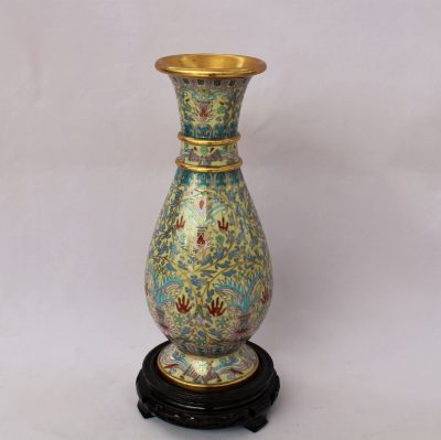Βάζο Κίνας cloisonne Μπεζ με πολύχρωμα ανθάκια
