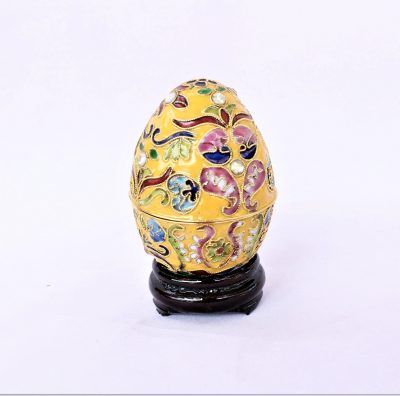 Διακοσμητικό Αυγό Cloisonné Κίτρινο με στρας και σχέδια.