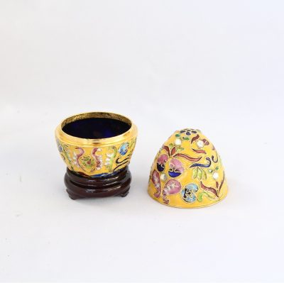 Διακοσμητικό Αυγό Cloisonné Κίτρινο με στρας και σχέδια-Ανοιγόμενο - Image 2