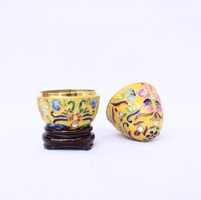 Διακοσμητικό Αυγό Cloisonné Κίτρινο με στρας και σχέδια-Ανοιγόμενο - Image 3