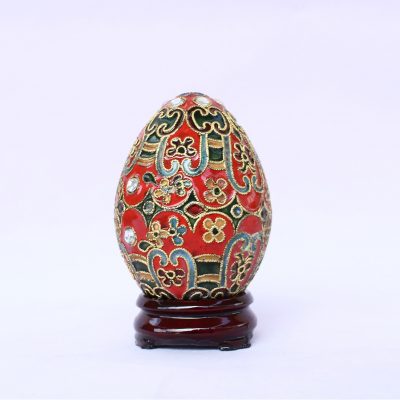 Διακοσμητικό Αυγό Μικρό Cloisonné κόκκινο με σχέδια και στρας
