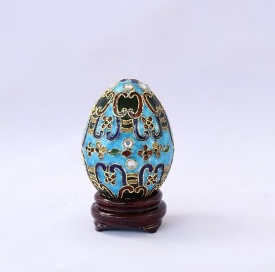 Διακοσμητικό Μικρό Γαλάζιο Αυγό Cloisonné με σχέδια και στρας
